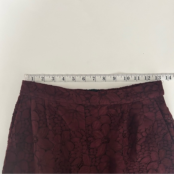 ZARA  Floral Lace Culottes Trousers Pants High Waist Cropped Maroon Burgundy - Picture 7 of 13